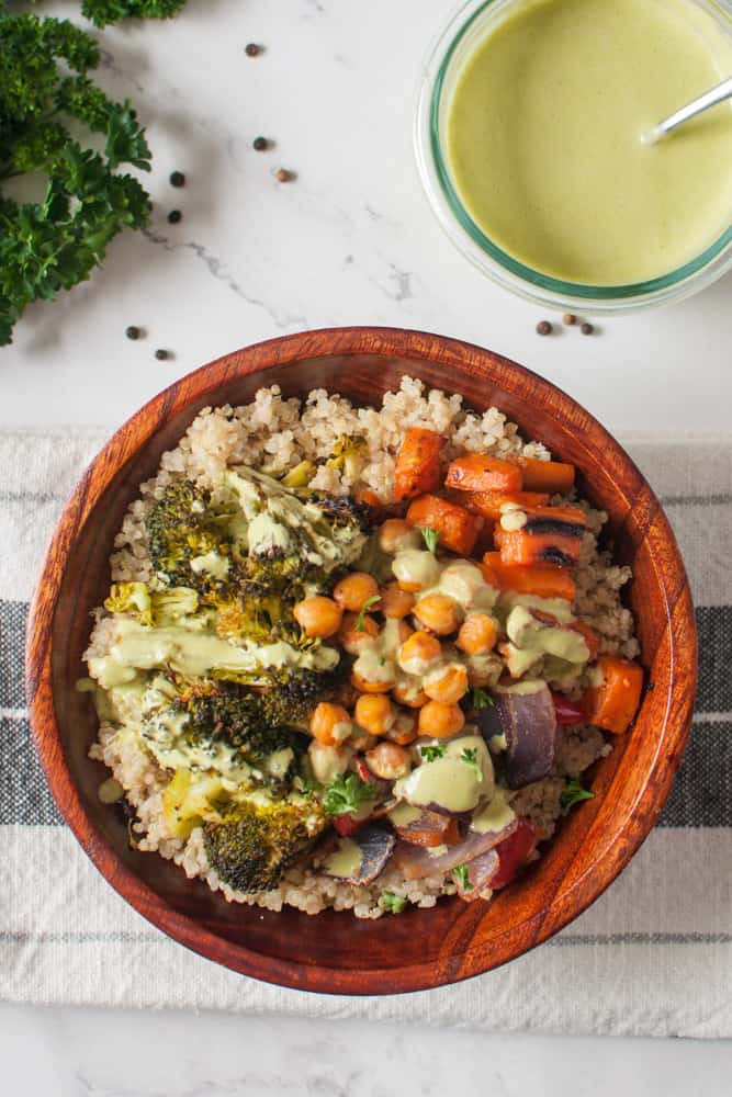 Roasted Vegetable Buddha Bowl with Tahini Dressing