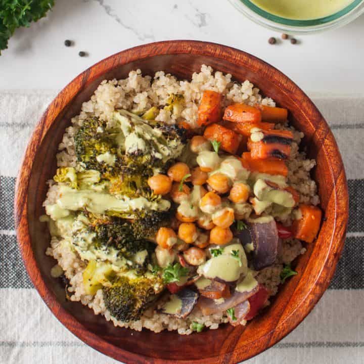 Roasted Vegetable Buddha Bowl with Tahini Dressing