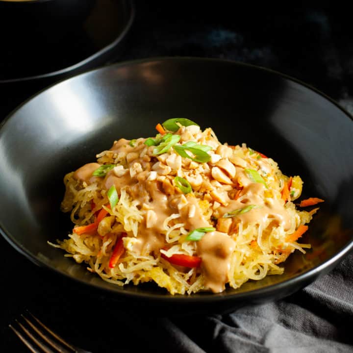 Spaghetti Squash Pad Thai Final Dish with peanut sauce