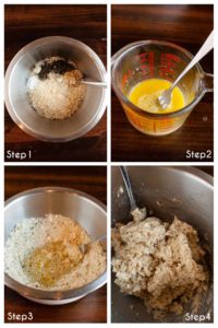 photo collage of steps 1-4 for gluten free no yeast pizza crust recipe
