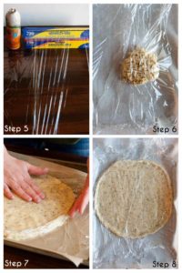 photo collage of steps 5-8 of gluten free no yeast pizza crust recipe