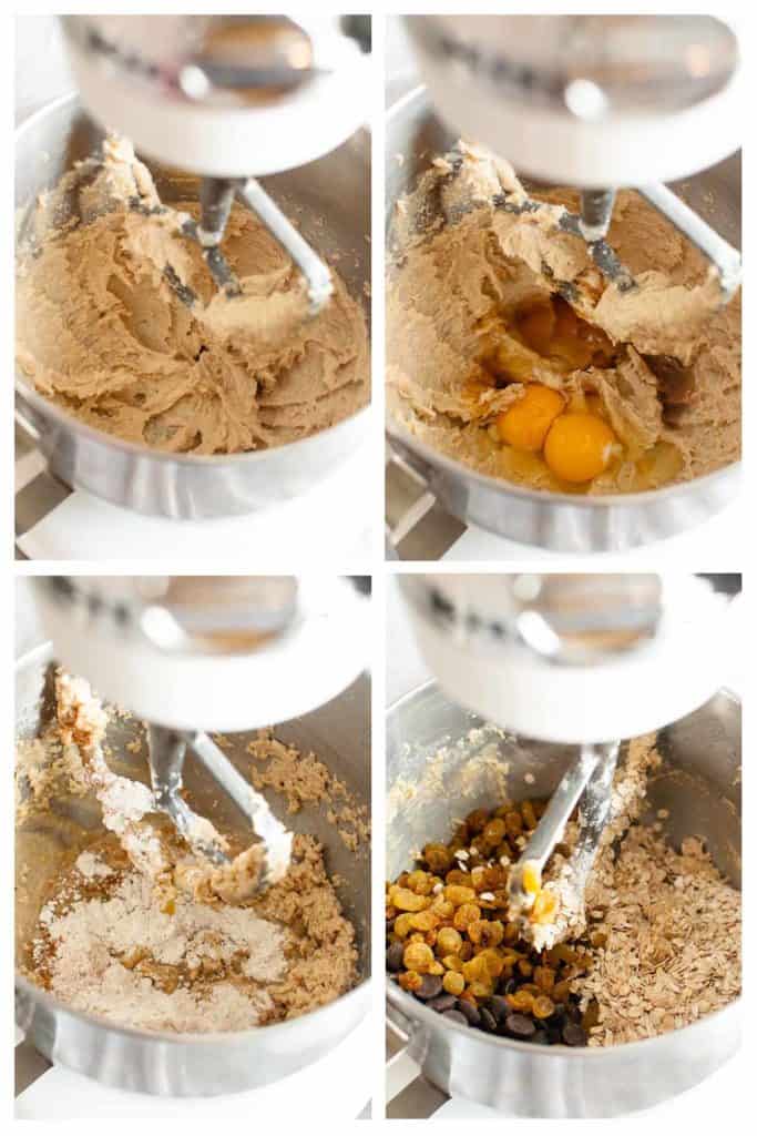 Steps for mixing the gluten free oatmeal chip cookie dough