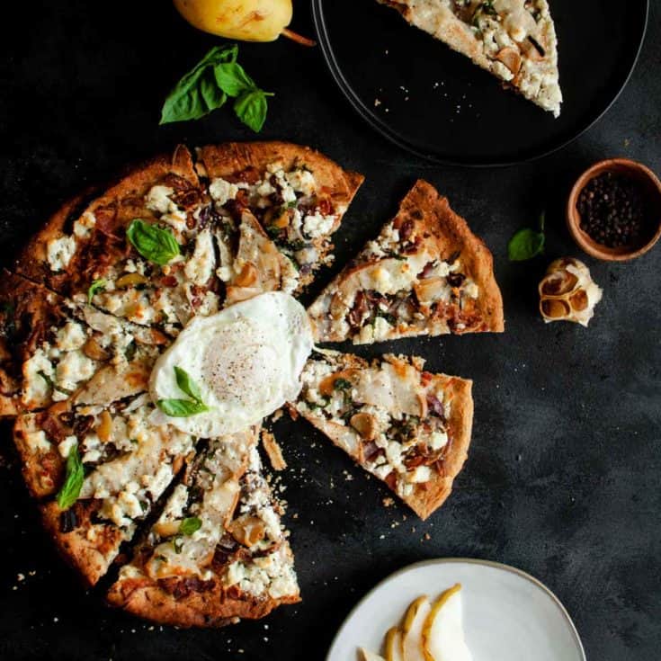 Goat Cheese & Pear Pizza With Caramelized Onions - Classy Egg Option!