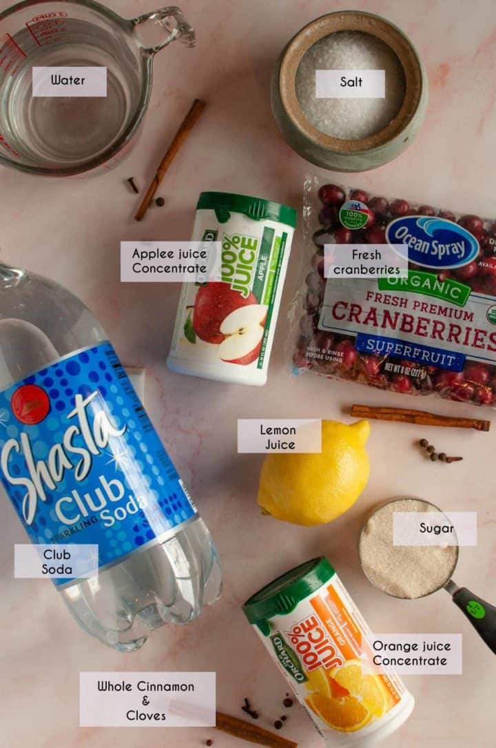 ingredients laid out showing what you will need for cranberry apple cider punch