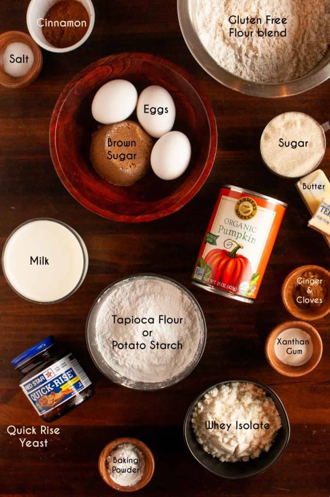 Photo of Ingredients needed for gluten free pumpkin cinnamon rolls