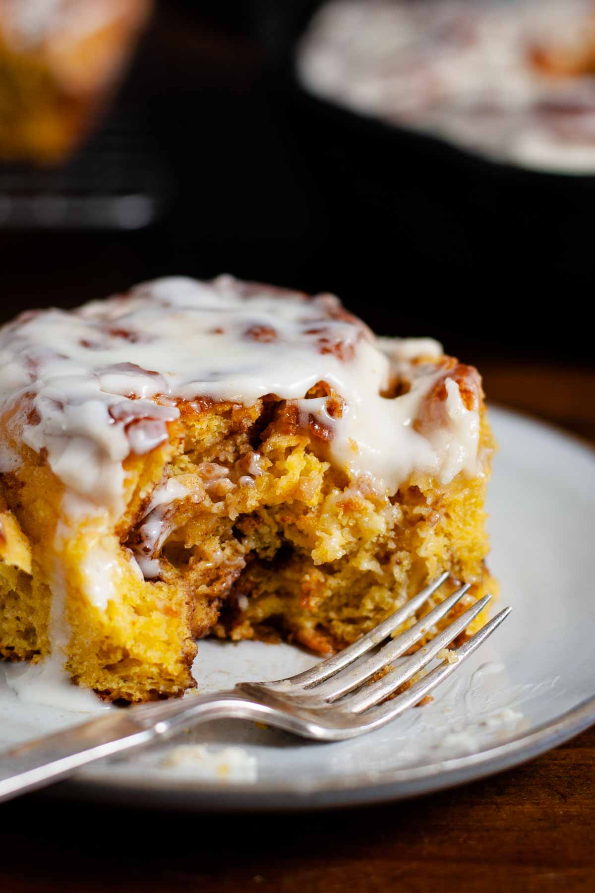 soft and fluffy interior of a gluten free pumpkin cinnamon roll