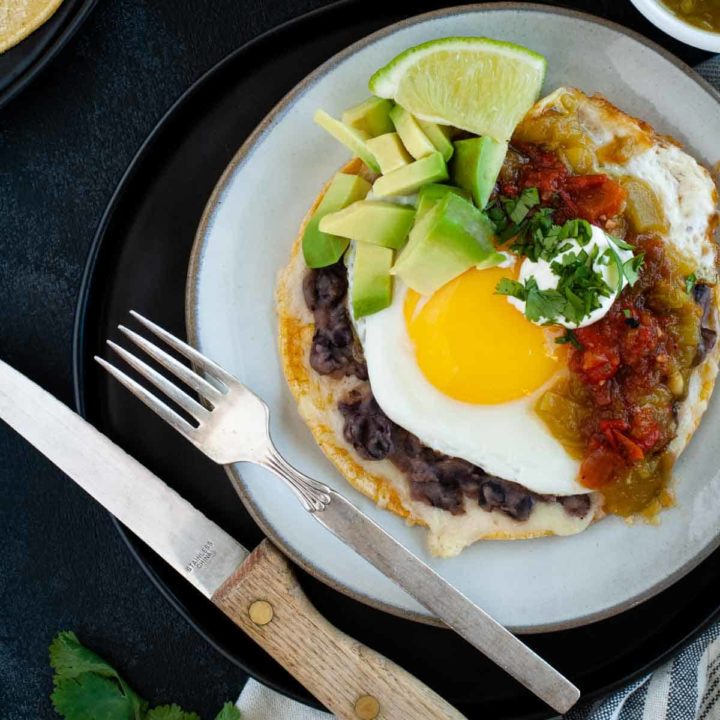 Featured imagee for huevos rancheros recipe card displaying finished dish ready to eat