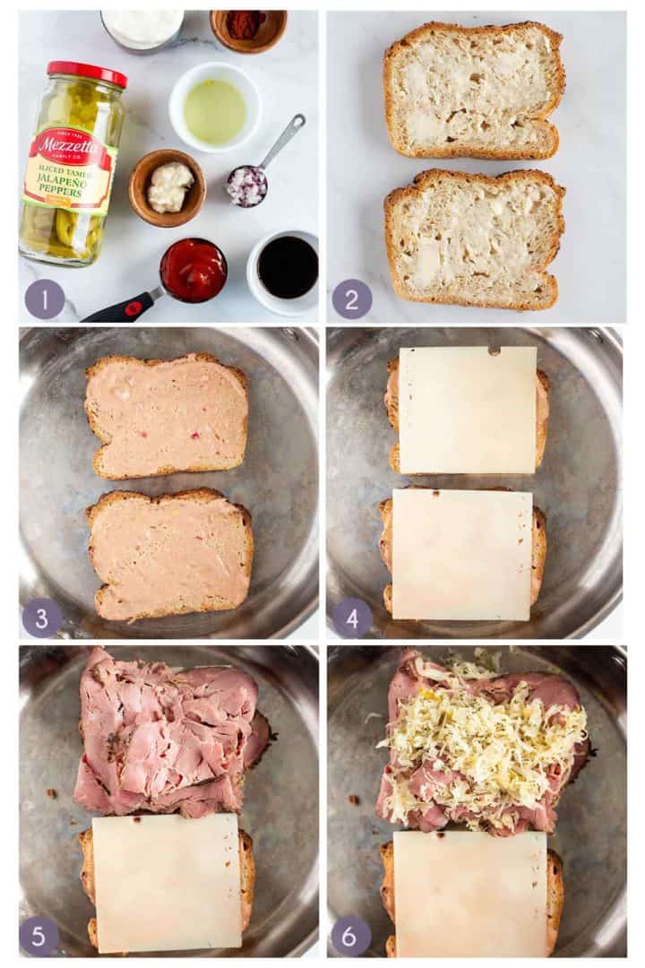 step photos of how to make a reuben sandwich from scratch