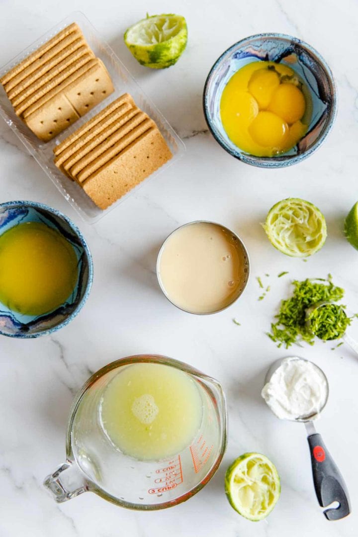 image of ingredients needed for key lime pie