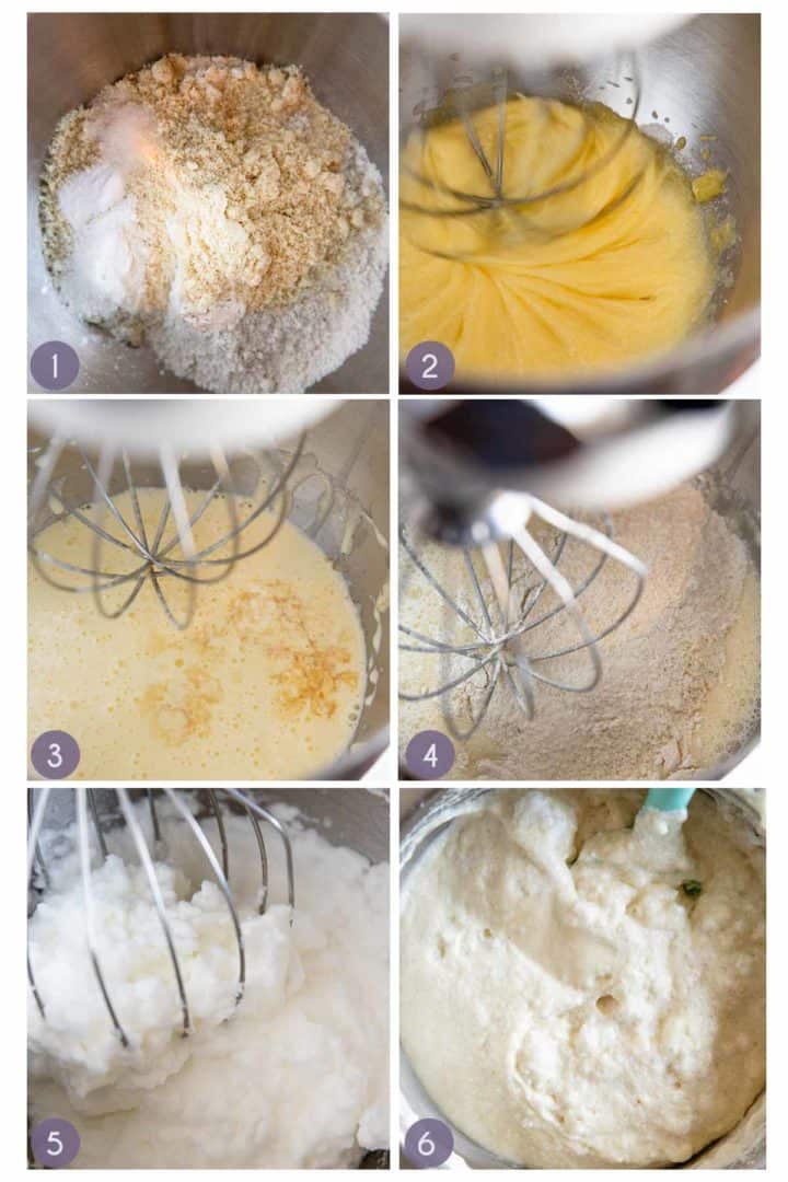 steps 1 through 6 for how to make the pineapple upside down cake batter