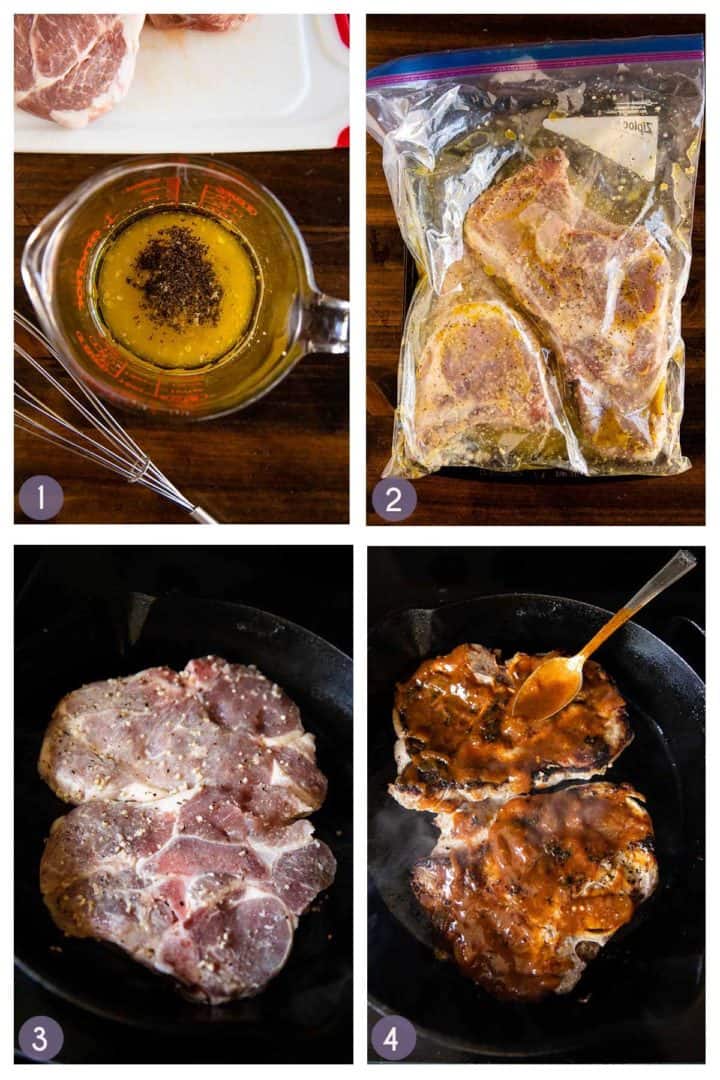 step photos for how to make cast iron skillet pork chops